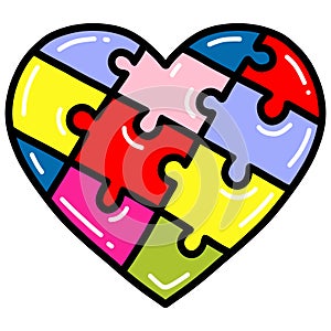 Autism Puzzle Colorful Heart Shape Vector Illustration