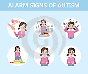 Autism signs infographic for a parent. Mental health disorder