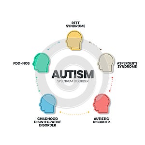 Autism spectrum disorder (ASD) infographic presentation template with icons. Diagram vector.