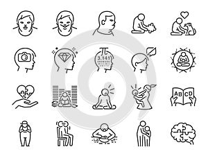 Autistic awareness icon set. Included the icons as autism, Savant syndrome, ASD, abnormal, disorder and more.