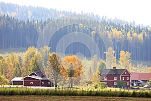 Autmn landscape with red houses