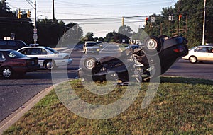 Auto accident car flipped over