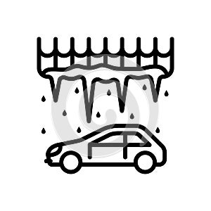 Auto Accident Icon. Collapse of Snow on Roof of Car. Falling Drops, Icicles. Warning of Danger. Vector sign in simple