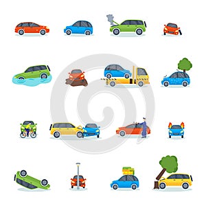 Auto accident involving car crash city street vector illustration.
