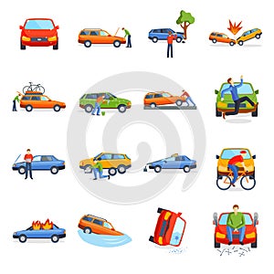 Auto accident involving car crash city street vector illustration.