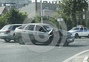 Auto accident two cars on city street