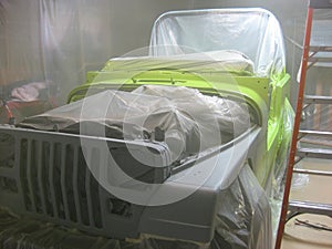 Auto Body Restoration, DIY Lime Green Paint Job, 1990s Vehicle photo