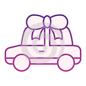 Auto with bow flat icon. Car gift purple icons in trendy flat style. Automobile prize gradient style design, designed