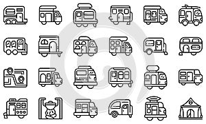 Auto camping icons set, outline style