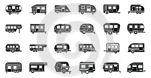 Auto camping icons set simple vector. Home motor