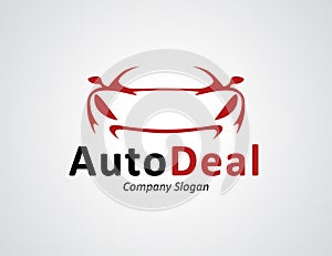 Auto car dealership logo design with concept sports vehicle silhouette