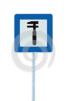 Auto Car Repair Shop Icon, Vehicle Mechanic Fix Service Garage Road Traffic Sign Roadside Pole Post Signage, Isolated