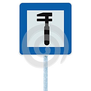 Auto Car Repair Shop Icon, Vehicle Mechanic Fix Service Garage Road Traffic Sign Roadside Pole Post Signage, Isolated