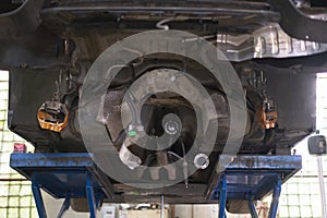 the auto car in srvice to fix and repair some problems, bottom of the vehicle