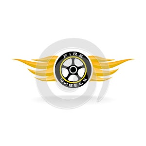Auto car whell with fire wings logo