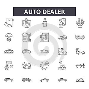 Auto dealer line icons, signs, vector set, outline illustration concept