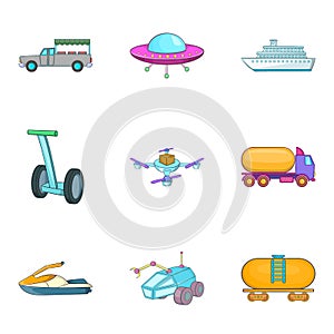 Auto industry icons set, cartoon style