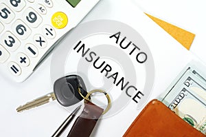 Auto insurance with car key and money