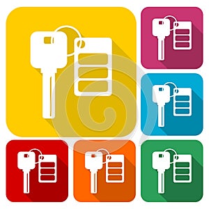 Auto key with remote control icons set with long shadow