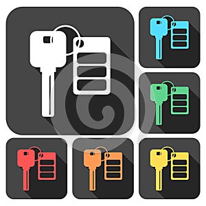 Auto key with remote control icons set with long shadow