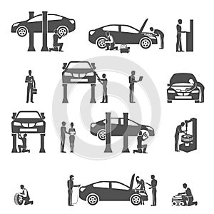 Auto mechanic black icons set