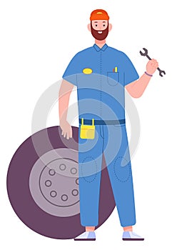 Auto mechanic color character. Car repair mascot