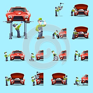 Auto mechanic flat icons set