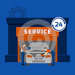 Auto mechanic service center flat banner