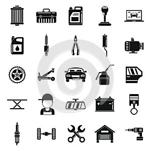 Auto mechanic service icons set, simple style