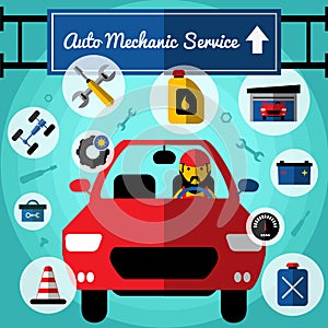 Auto Mechanical Service Decorative Icons Set