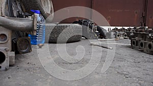 auto parts lie on asphalt closeup