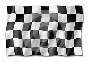 Auto racing finish checkered flag isolated on white photo