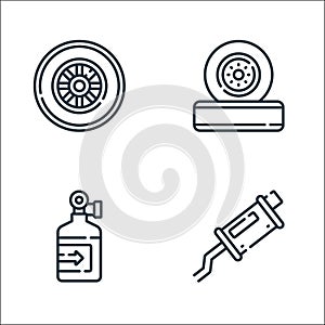 auto racing line icons. linear set. quality vector line set such as muffler, oxygen tank, wheel