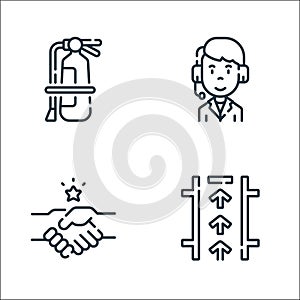 auto racing line icons. linear set. quality vector line set such as pit stop, shake hands, commentator