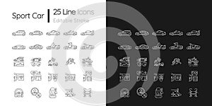 Auto racing linear icons set for dark and light mode