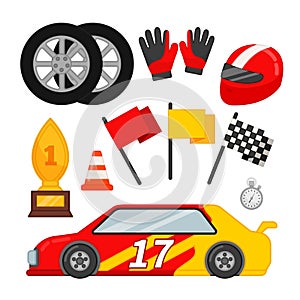 Auto racing set of vector icons.