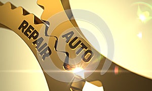 Auto Repair Concept. Golden Metallic Gears. 3D.