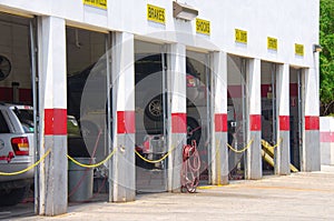 Auto repair garage with vehicles on lifts