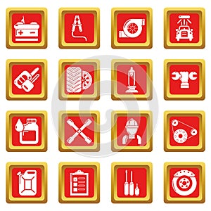 Auto repair icons set red square vector