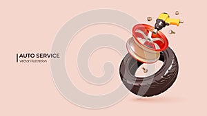 Auto Repair Service Concept. 3D Vector illustration in cartoon minimal style.
