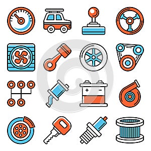 Auto Repair Service Icons Set on White Background. Vector