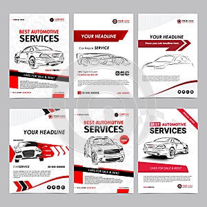 Auto repair Services business layout templates set, automobile magazine cover, auto repair shop brochure, mockup flyer.