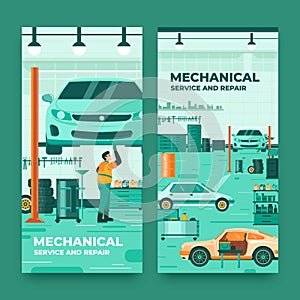 Auto repair shop banner in flat design