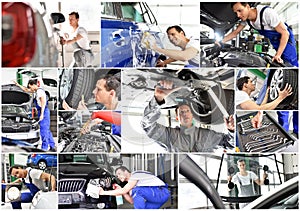 Auto repair shop: mechanic repairs car, washing and service in t