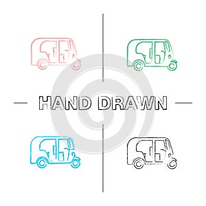 Auto rickshaw hand drawn icons set