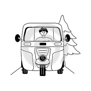 Auto rickshaw ride vector illustration in modern style