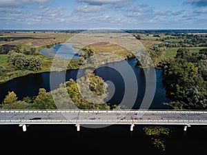 Auto road bridge over Desna river in Chernihiv region, Ukraine