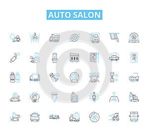 Auto salon linear icons set. Luxury, Exotic, Performance, Classic, Modern, Custom, Tuned line vector and concept signs