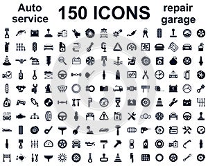 Auto service, car garage 150 isolated icons set - vector