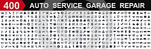 Auto service, car garage 400 isolated icons set, transport repair â€“ vector